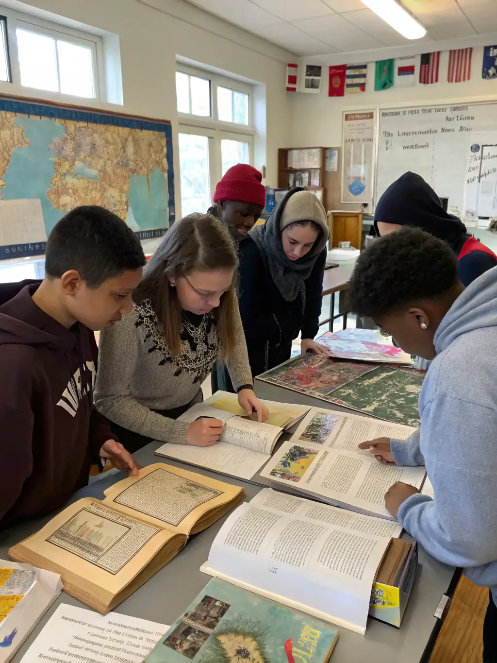 A group of students participating in a historical workshop at the Chateau de Dame Hautebrune, learning about the history and significance of the site.